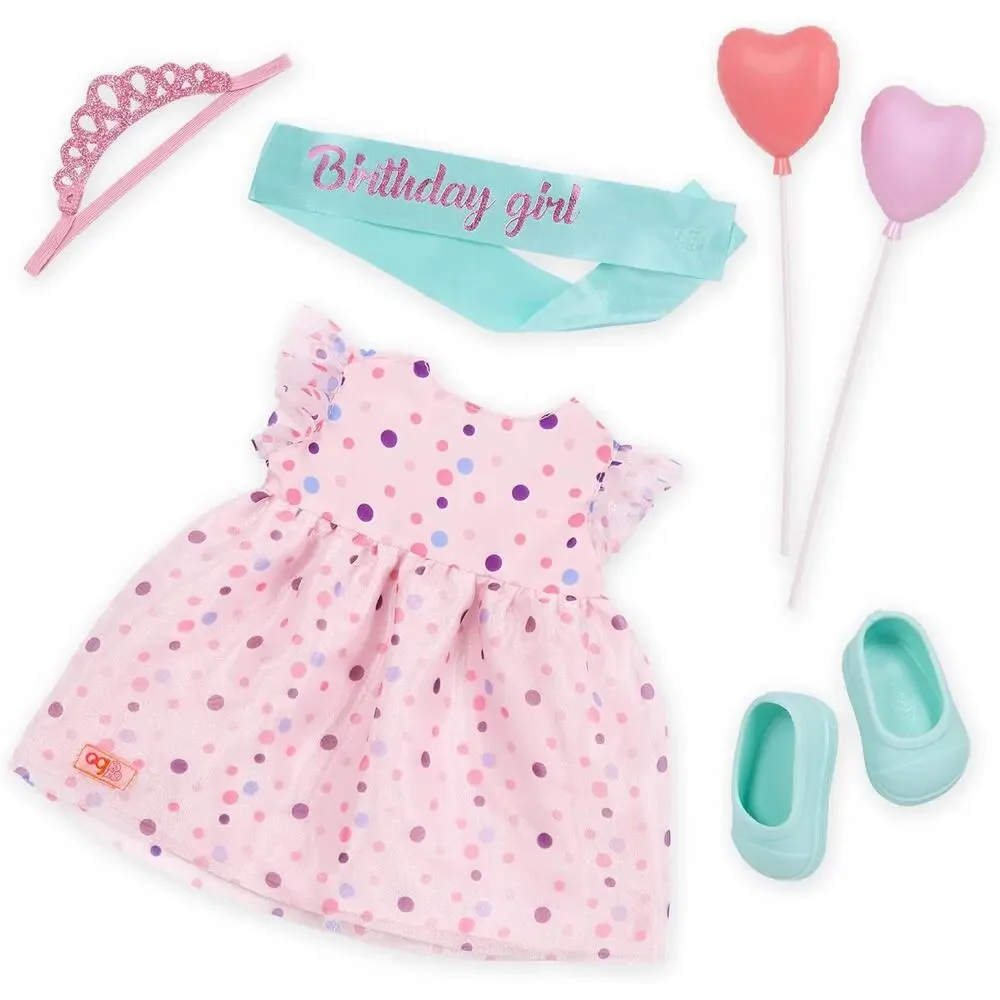 Our Generation Esme Birthday Doll Frilly Party Dress Heart Balloons NWT